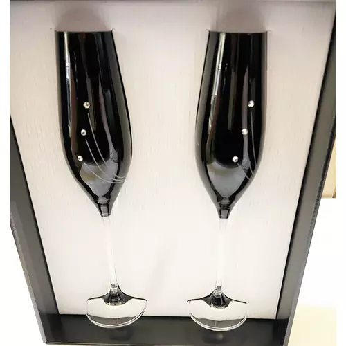 Üveg pohár swarovski dísszel pezsgős fekete színű - Ajándék ötlet esküvőre - Házassági évfordulóra