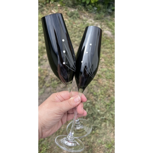 Üveg pohár swarovski dísszel pezsgős fekete színű - Ajándék ötlet esküvőre - Házassági évfordulóra
