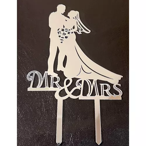Tortadísz Mr - Mrs felirat Menyasszony és vőlegény  - Esküvöi dekoráció tortához
