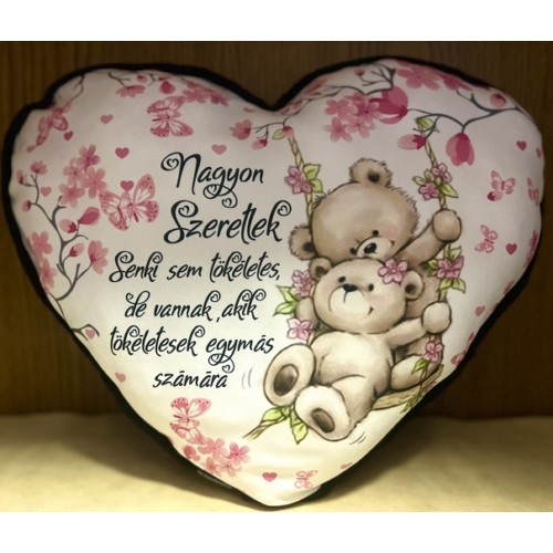 Nagy szív párna-Senki sem tökéletes Macis - Szerelmes ajándék - Valentin napi ajándék