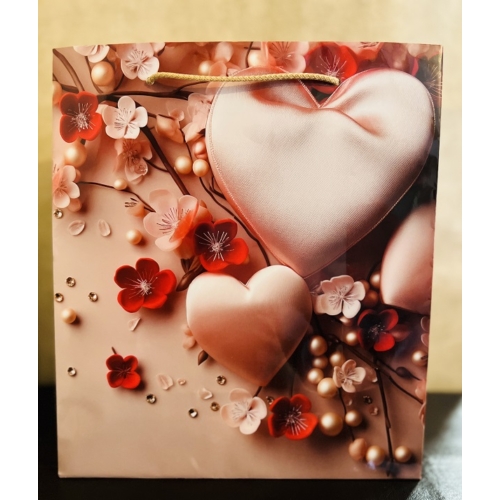 Ajándéktasak nagy lakk  - szív+virágok - Szerelmes ajándék - Valentin napi ajándék