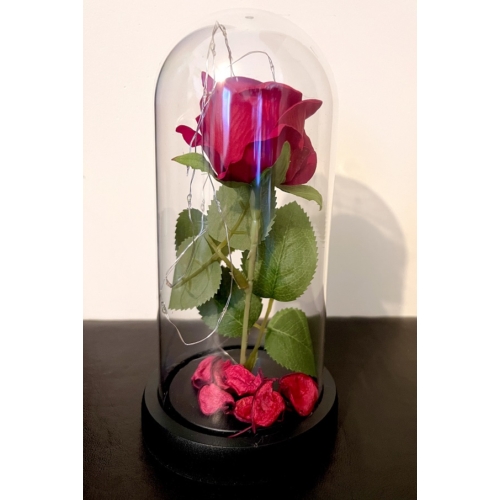 Rózsa üvegburában led világítással piros színben - Valentin napi ajándék - Szerelmes ajándék