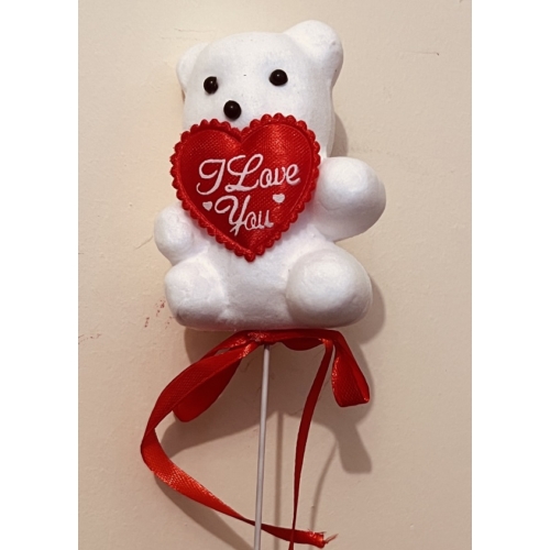 Fém pálcán fehér maci szívvel - Szerelmes ajándék - Valentin napi ajándék