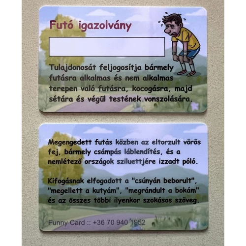 Kártya - Futó igazolvány - Vicces ajándék ötlet