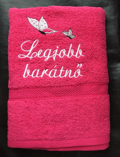 Törölköző - Legjobb barátnő pink pillangó - Ajándék barátnőnek