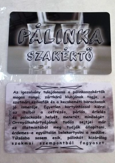 Kártya - Pálinka szakértő - Ajándék ötlet pálinka kedvelőknek