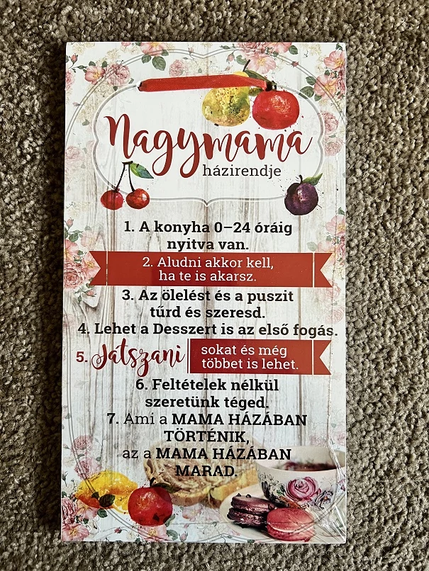 Dísztábla kicsi - Nagymama házirendje - Ajándék nagymamának - Anyák napi ajándék