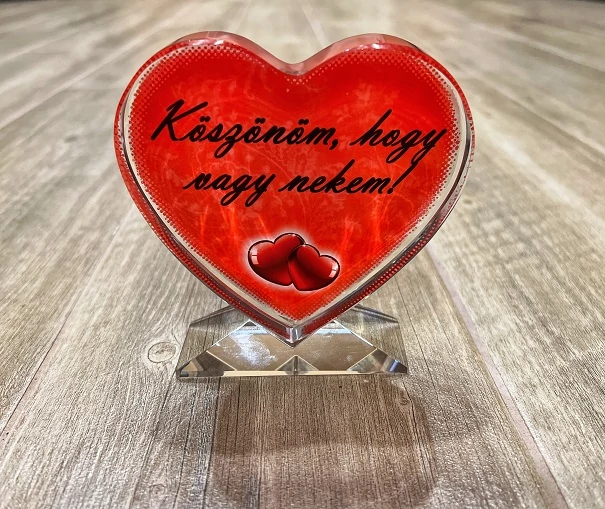 Szív alakú kristály - Köszönöm , hogy vagy - Szerelmes ajándék- Valentin napi ajándék