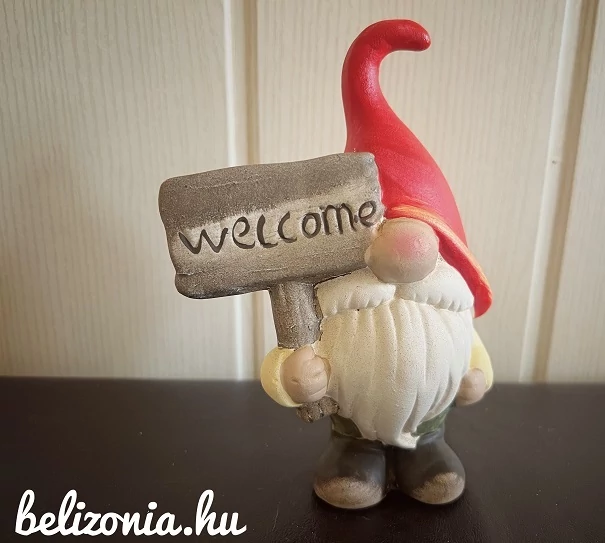Kerámia törpe - Welcome táblával - Őszi - Tavaszi Dekoráció