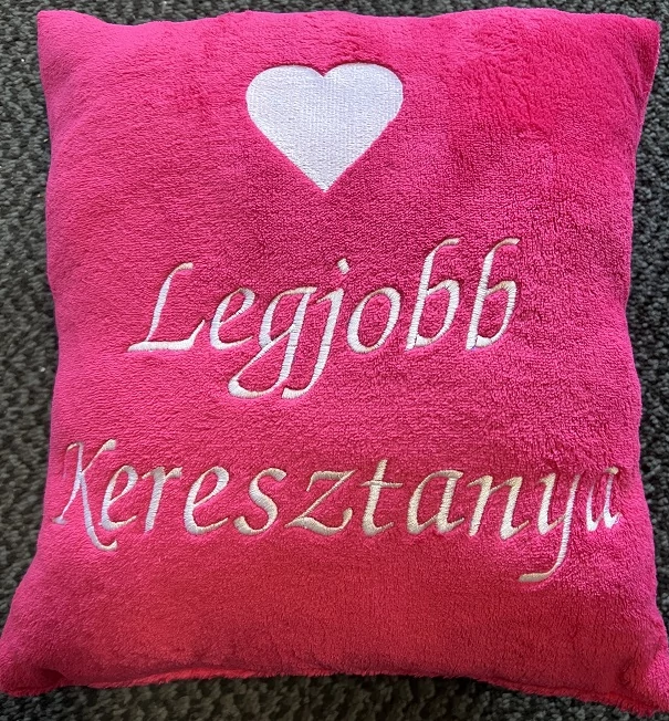 Hímzett párna - Legjobb keresztanya  - Ajándék ötlet keresztanyának