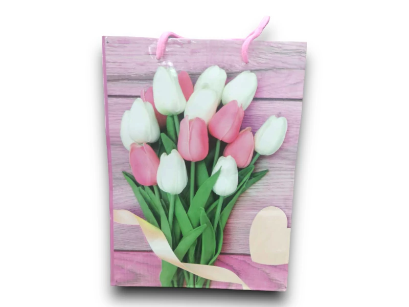 Ajándéktasak 18 cm x 23 cm - közepes Színes  tulipán csokor