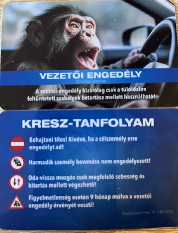 Kártya - Vezetői engedély  - Majom